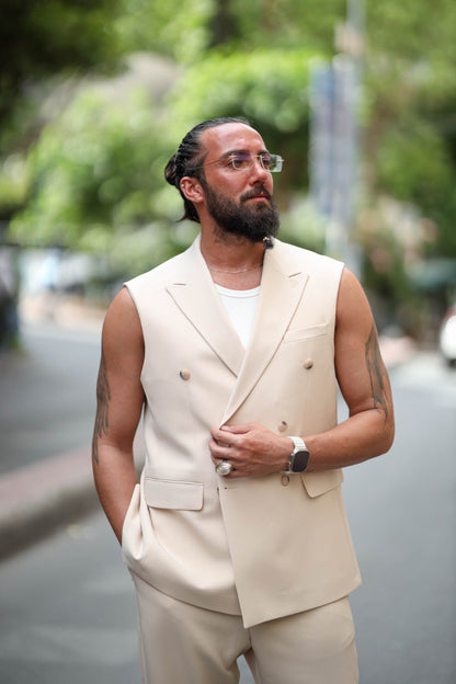 Ibiza Sand Beige Sleeveless Summer Suit