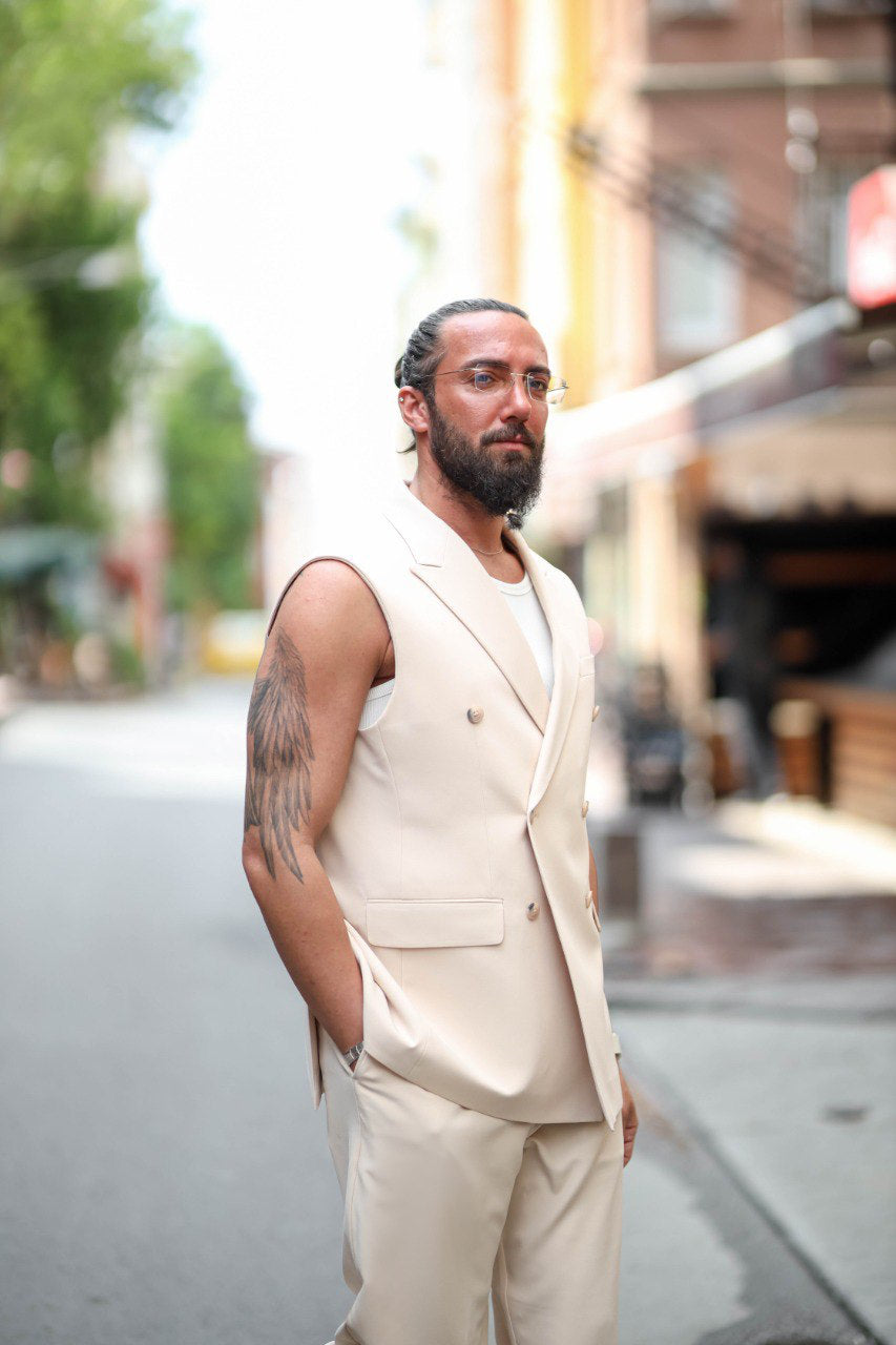 Ibiza Sand Beige Sleeveless Summer Suit