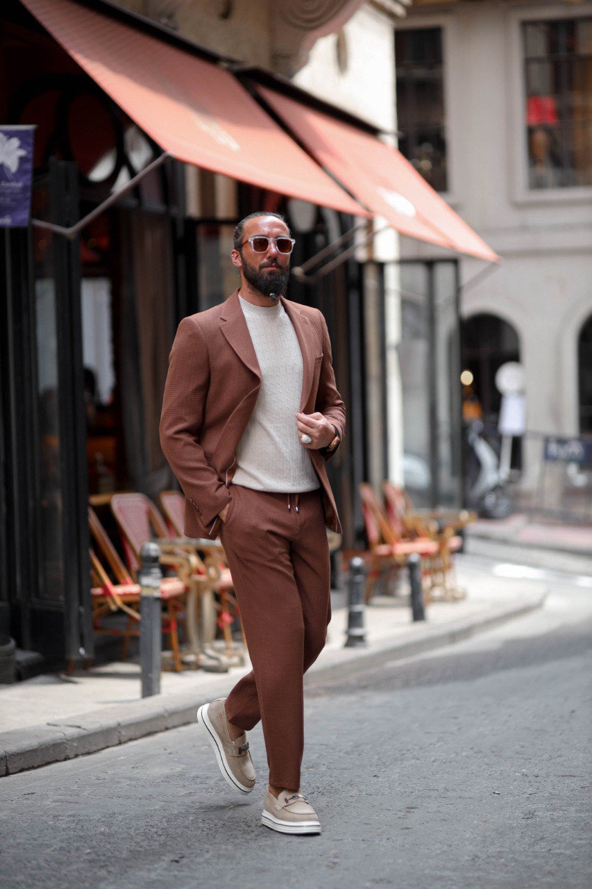 Marrakech Tile Brown Seersucker Sport-Cut Suit