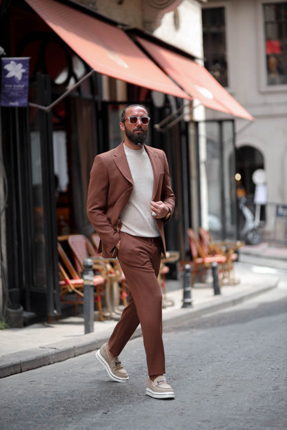 Marrakech Tile Brown Seersucker Sport-Cut Suit