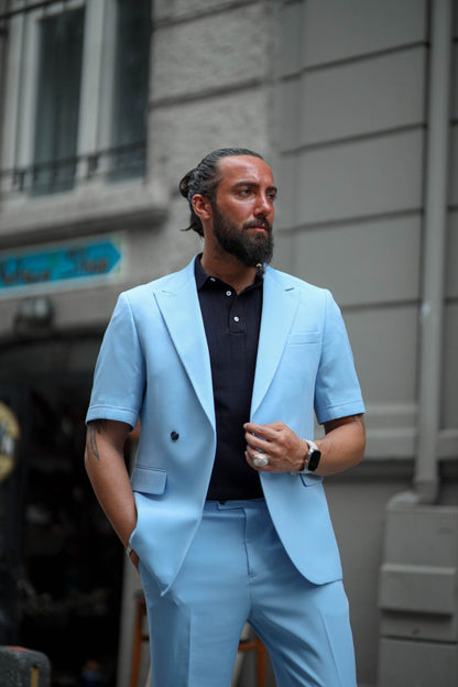 Capri Ice Blue Short Sleeve Summer Suit