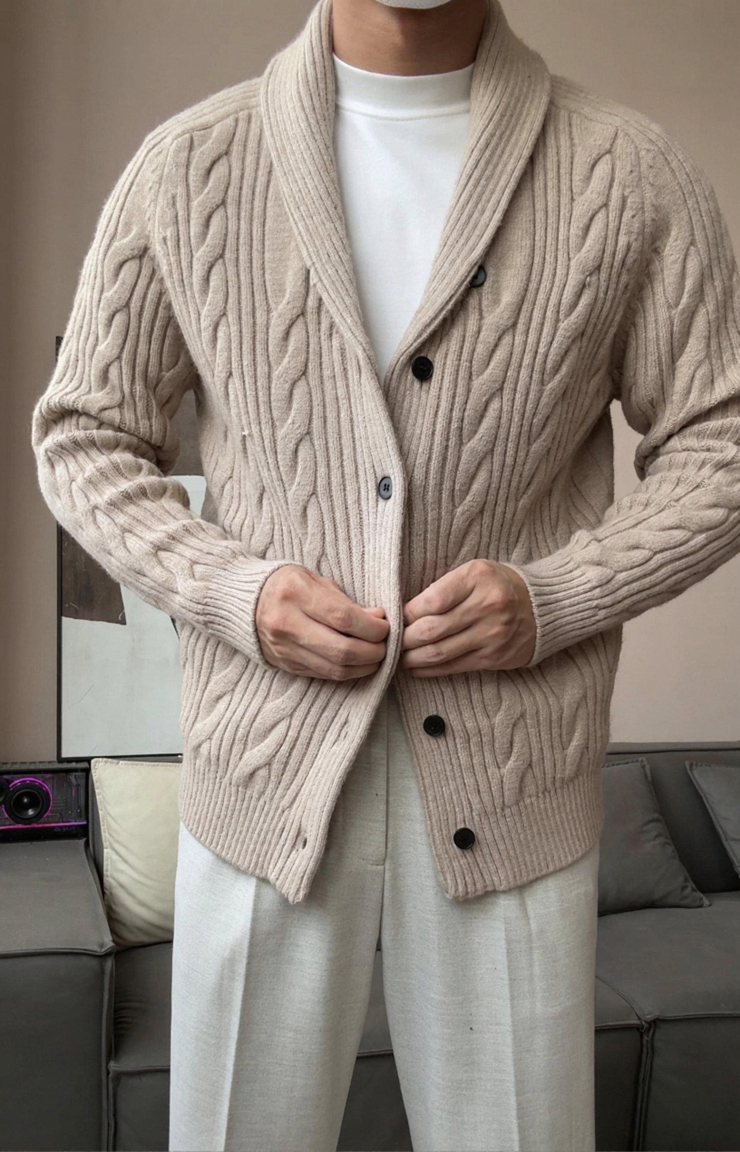Men’s Shawl Collar Winter Knit Cardigan