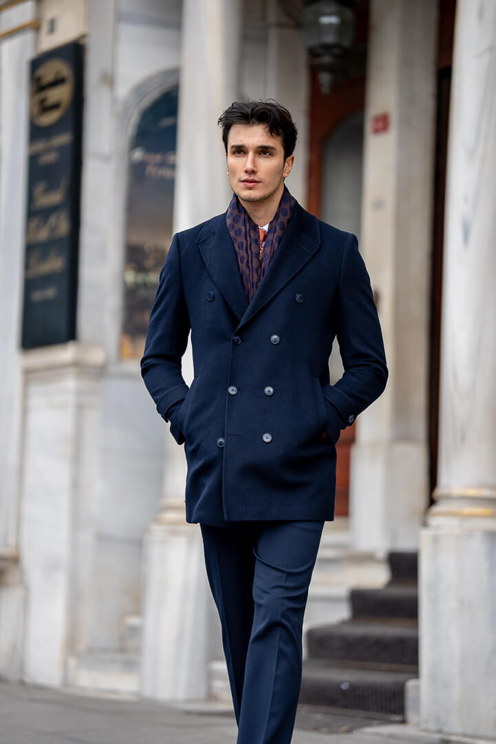 Navy Blue Double-Breasted Men's Coat.