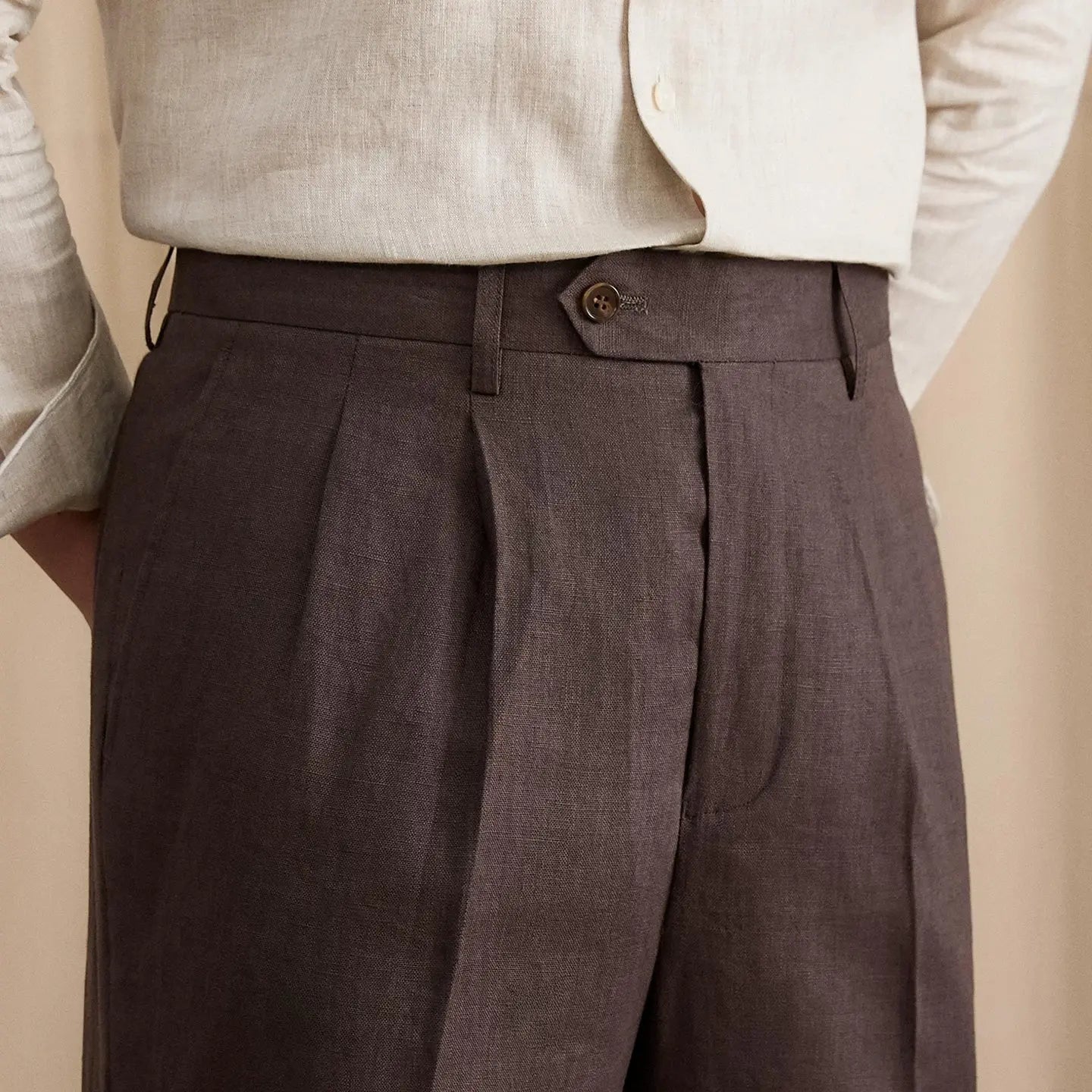 Men's Summer Breathable Pure Linen High-Waisted Trousers BRABION