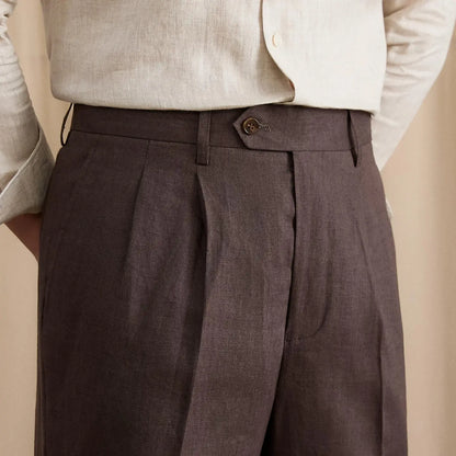 Men's Summer Breathable Pure Linen High-Waisted Trousers BRABION