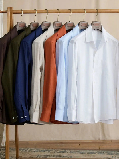 Summer Breathable Linen One-Piece Collar Men's Shirt Brabion
