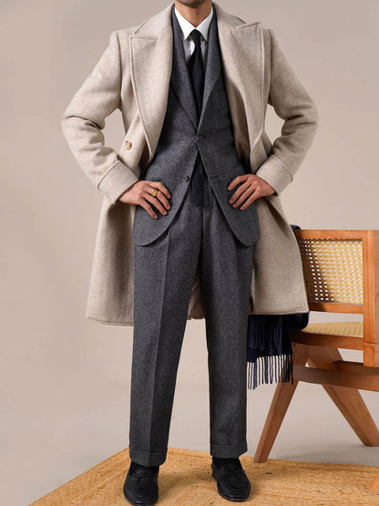 Mens Double-Breasted Ulster Collar Wool Coat