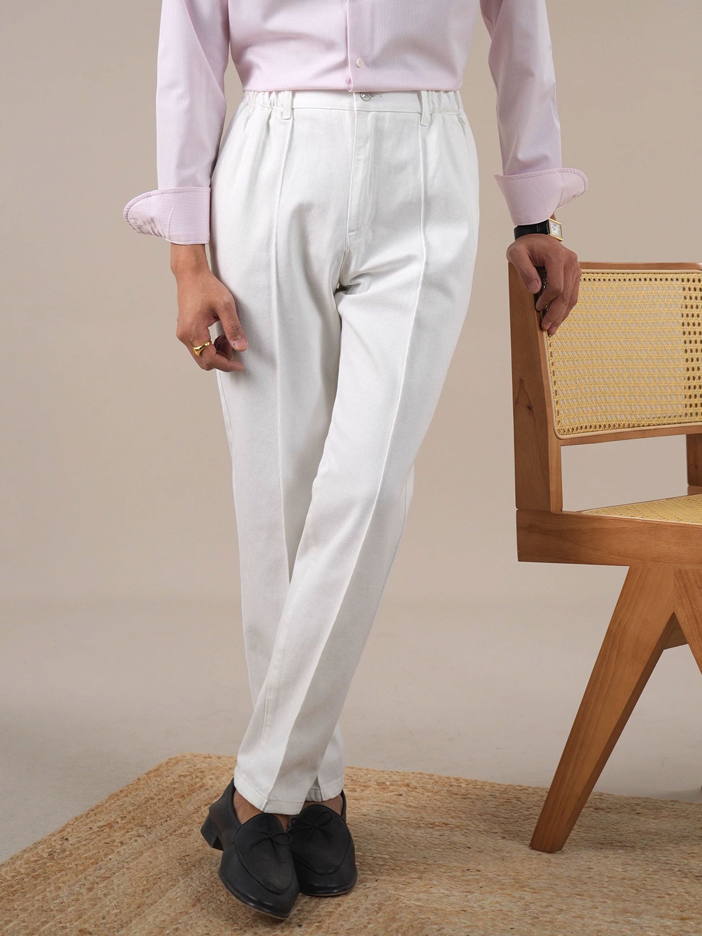 Men’s High-Waist White Straight-Leg Jeans