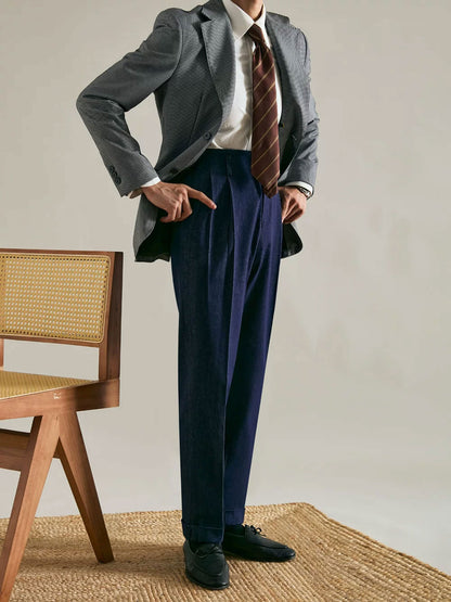 Men’s Double-Pleated Straight-Leg Vintage Jeans