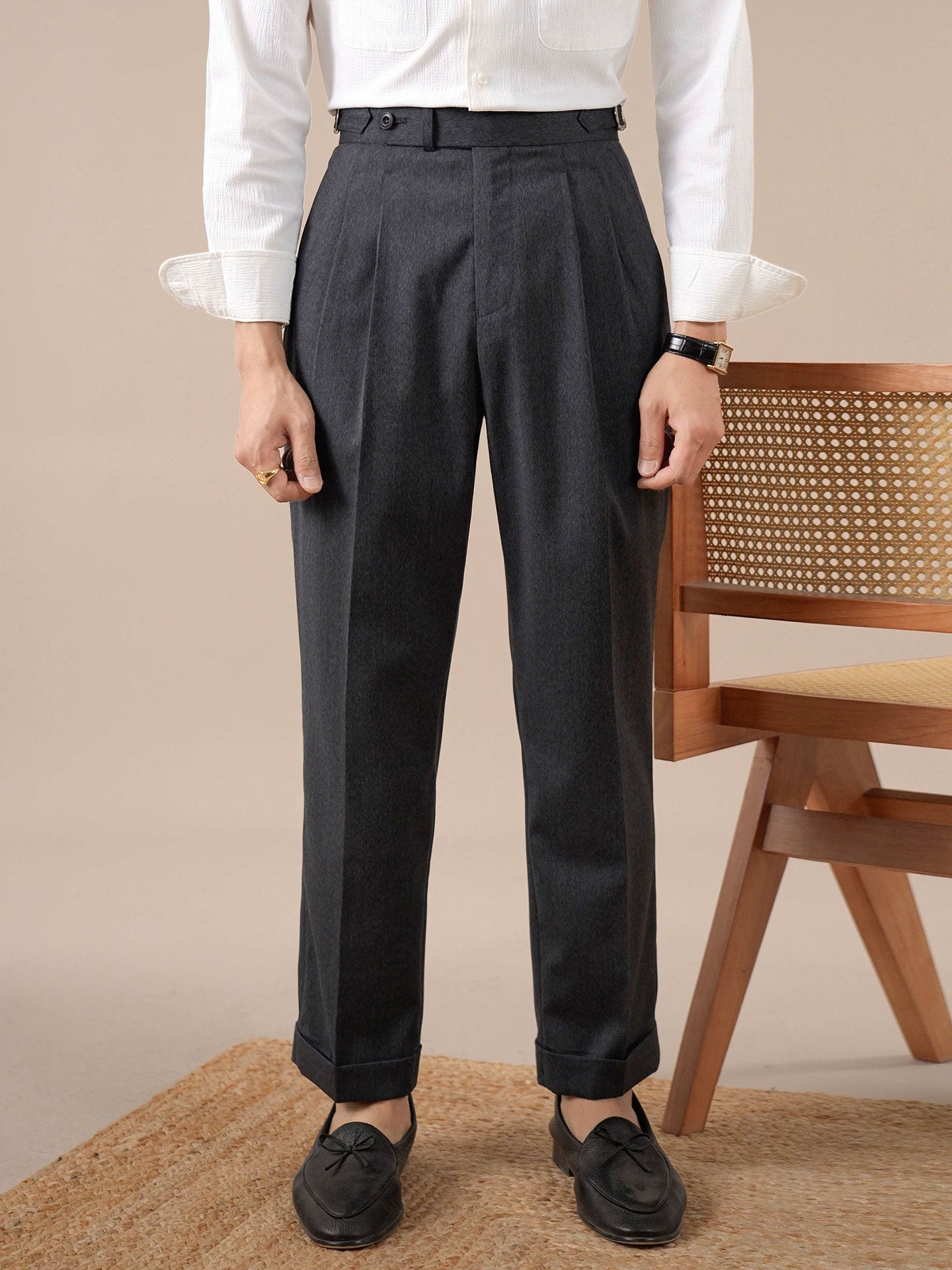 Italian Neapolitan High-Waisted Double-Pleat Mens Trousers
