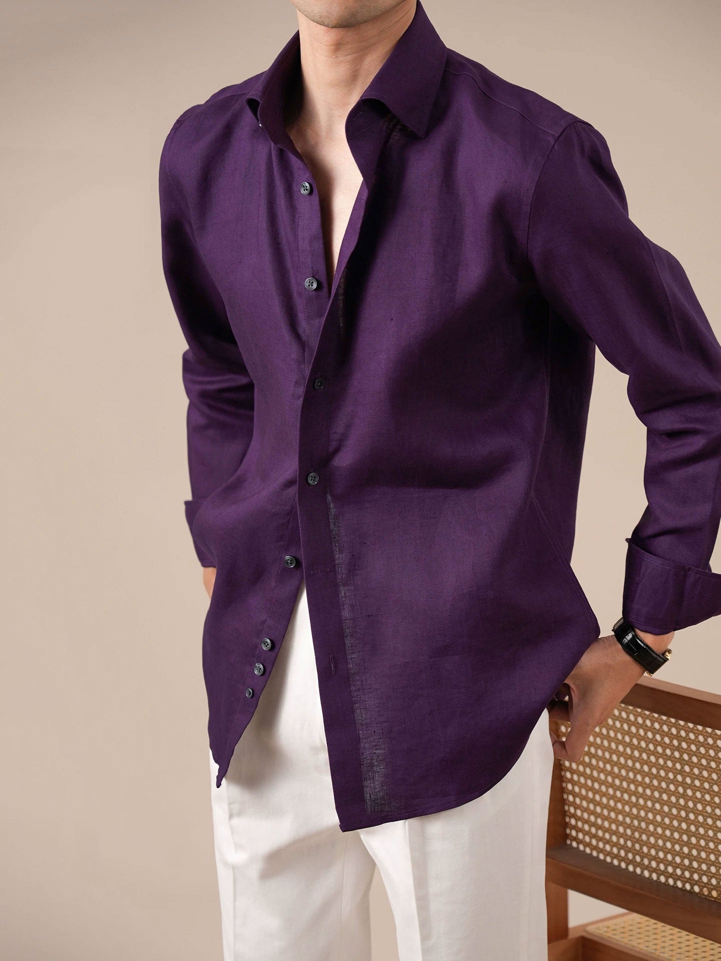 Italian Style Men's V-Neck Breathable Shirt