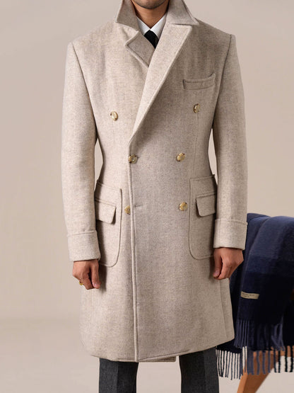 Mens Double-Breasted Ulster Collar Wool Coat