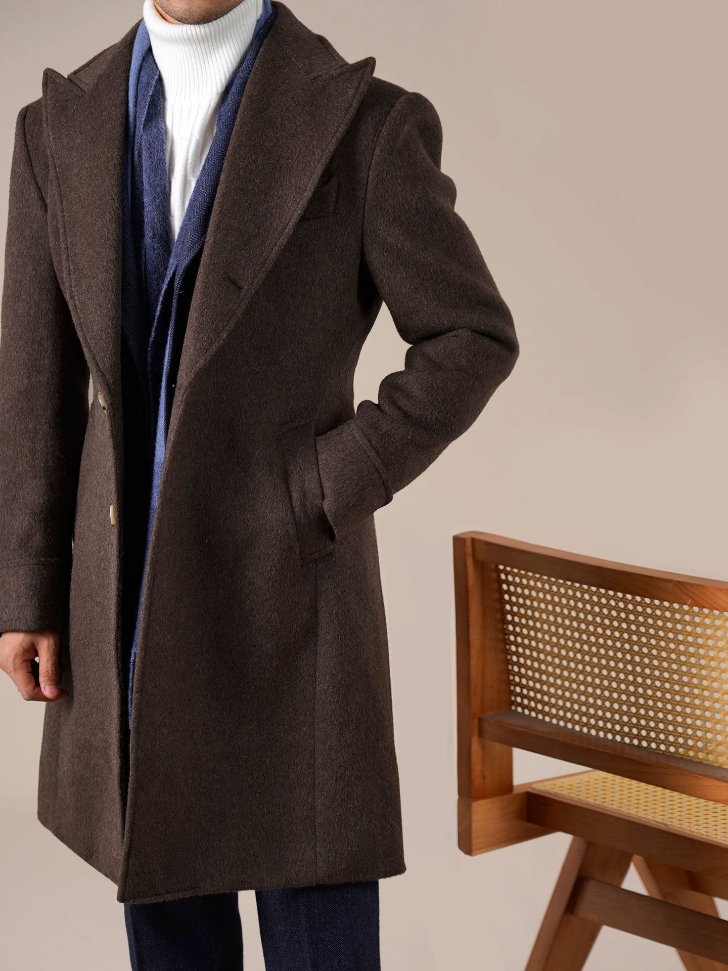 Men's Brown Peak Lapel Chester Overcoat