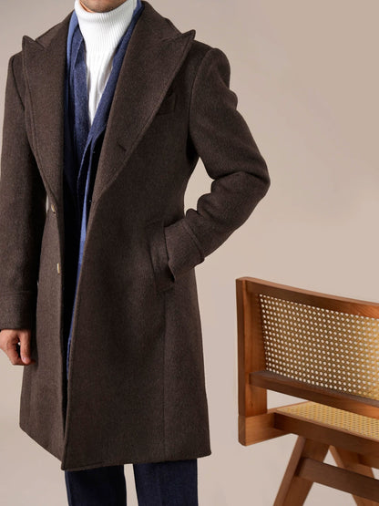 Men's Brown Peak Lapel Chester Overcoat