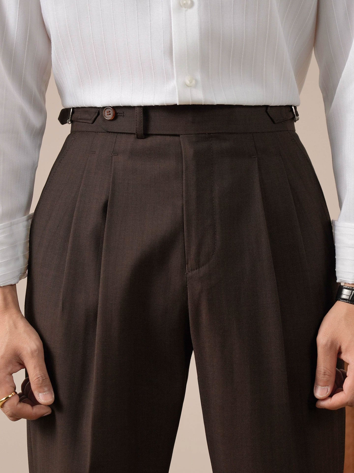 Italian Neapolitan High-Waisted Double-Pleat Mens Trousers