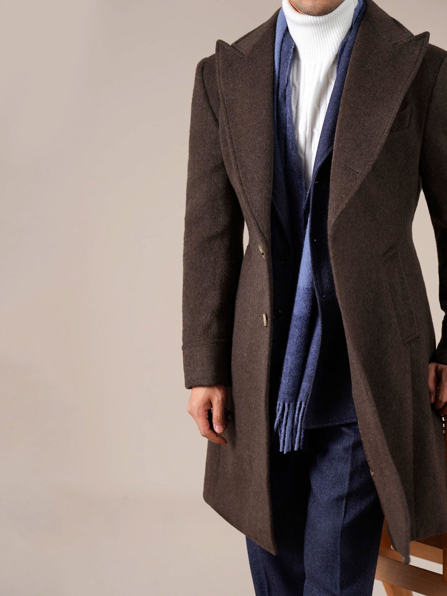 Men's Brown Peak Lapel Chester Overcoat