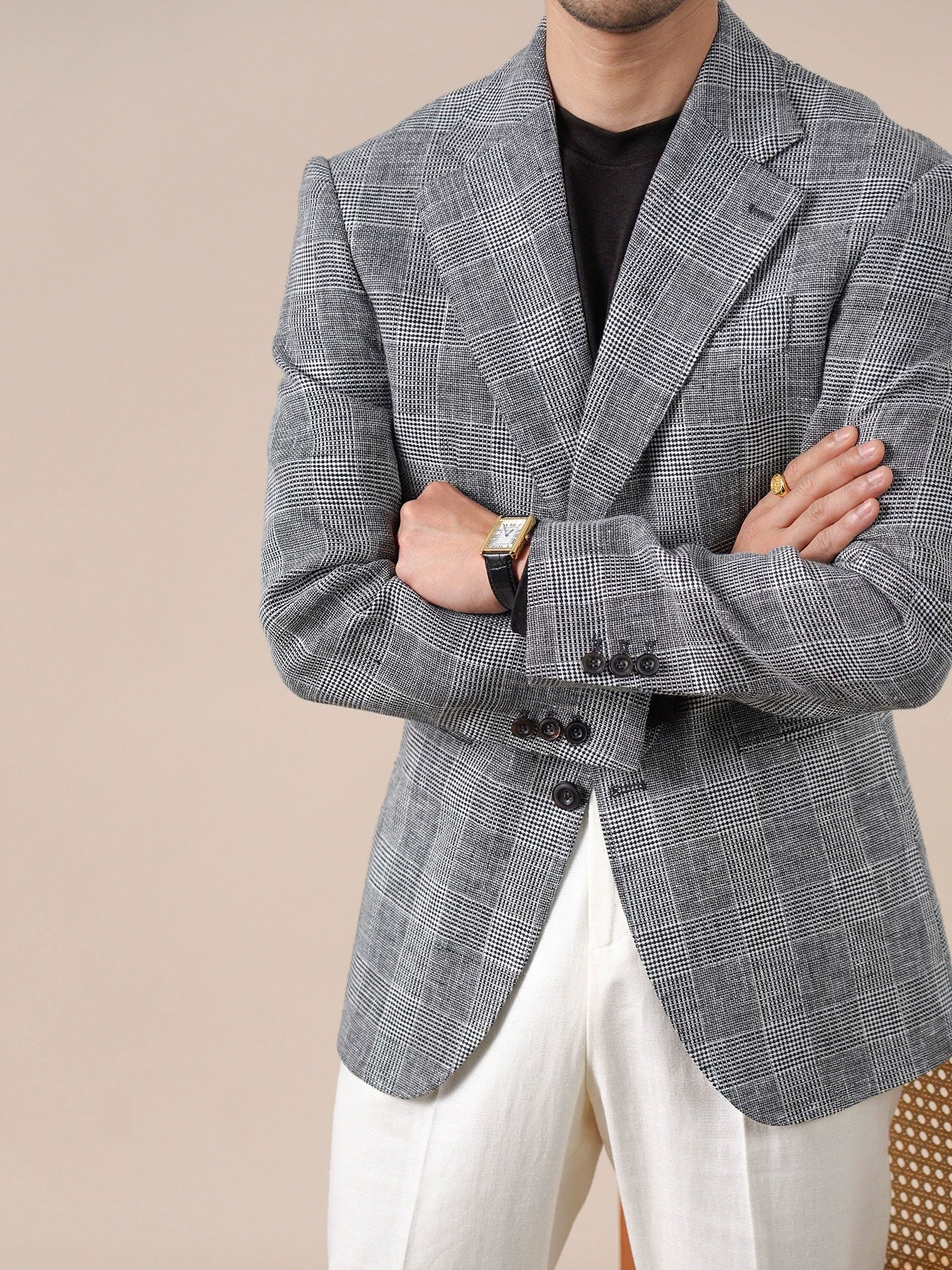 Prince Check Mens Breathable Suit Blazer