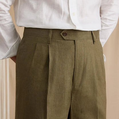Men's Summer Breathable Pure Linen High-Waisted Trousers BRABION