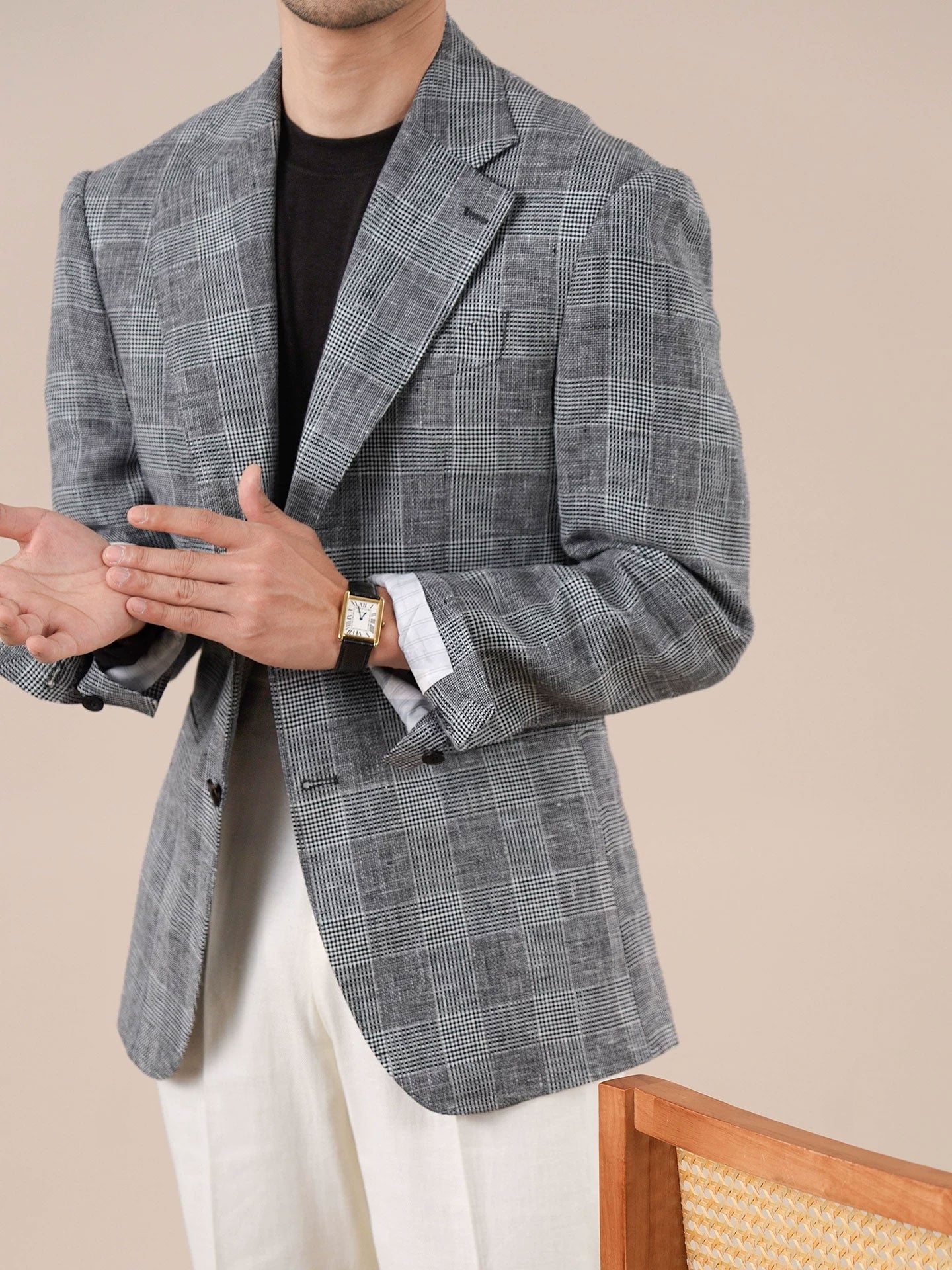 Prince Check Mens Breathable Suit Blazer