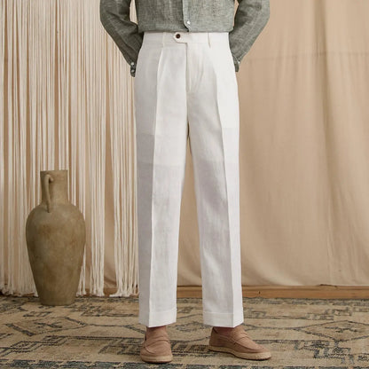 Men's Summer Breathable Pure Linen High-Waisted Trousers BRABION