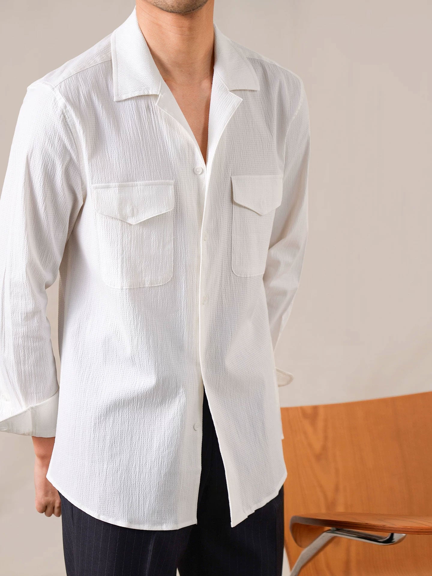 Men's Long Sleeve Textured Cuban Collar Shirt - BRABION