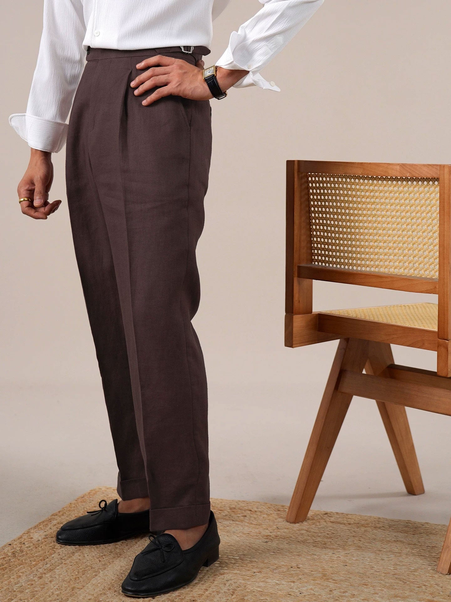 Men’s Breathable Linen Single-Pleat Dress Pants BRABION