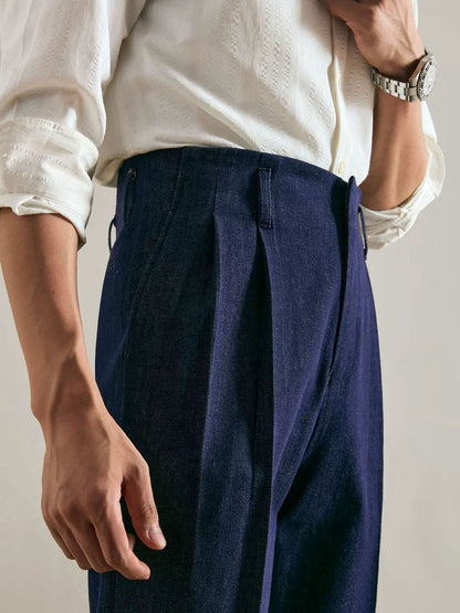 Men’s Double-Pleated Straight-Leg Vintage Jeans