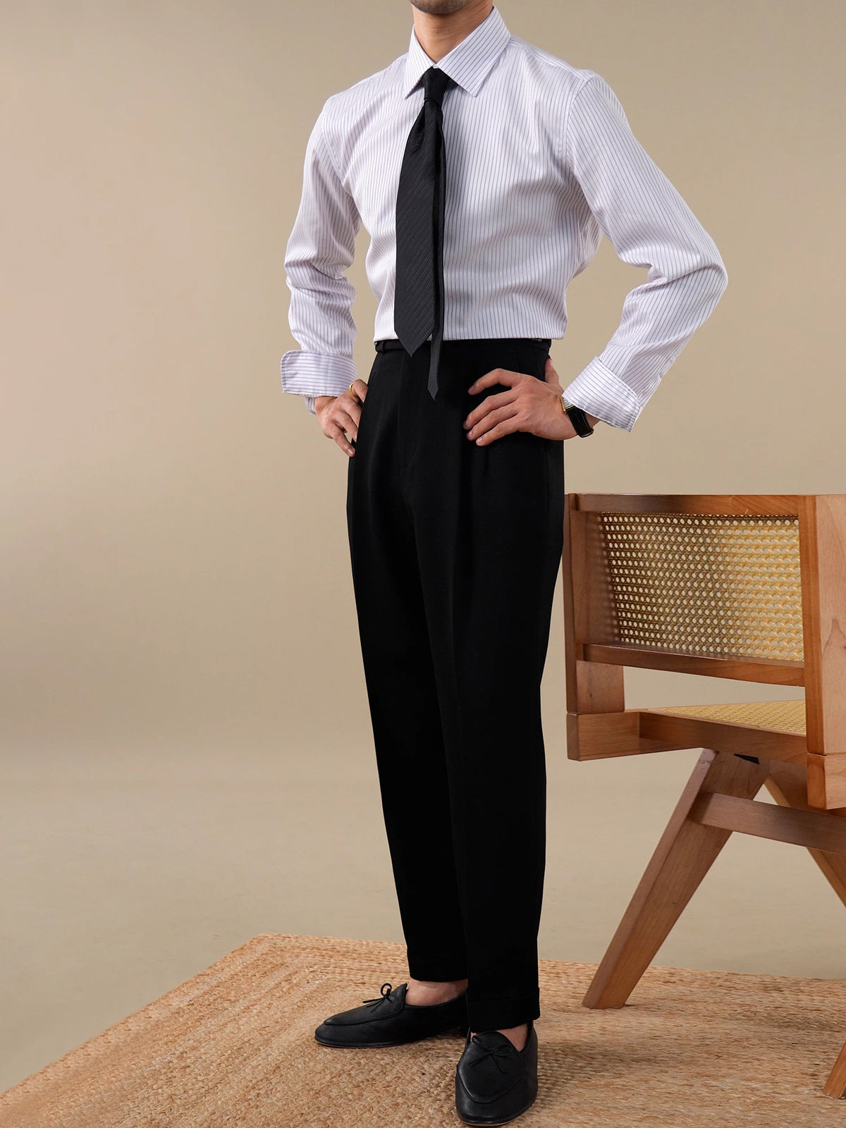 Milano Point Collar Striped Dress Shirt