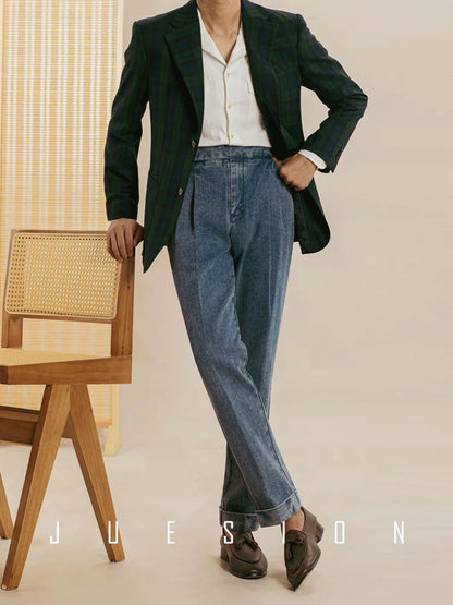 Men’s Italian Naples-Style Relaxed Straight-Leg Double-Pleat Jeans