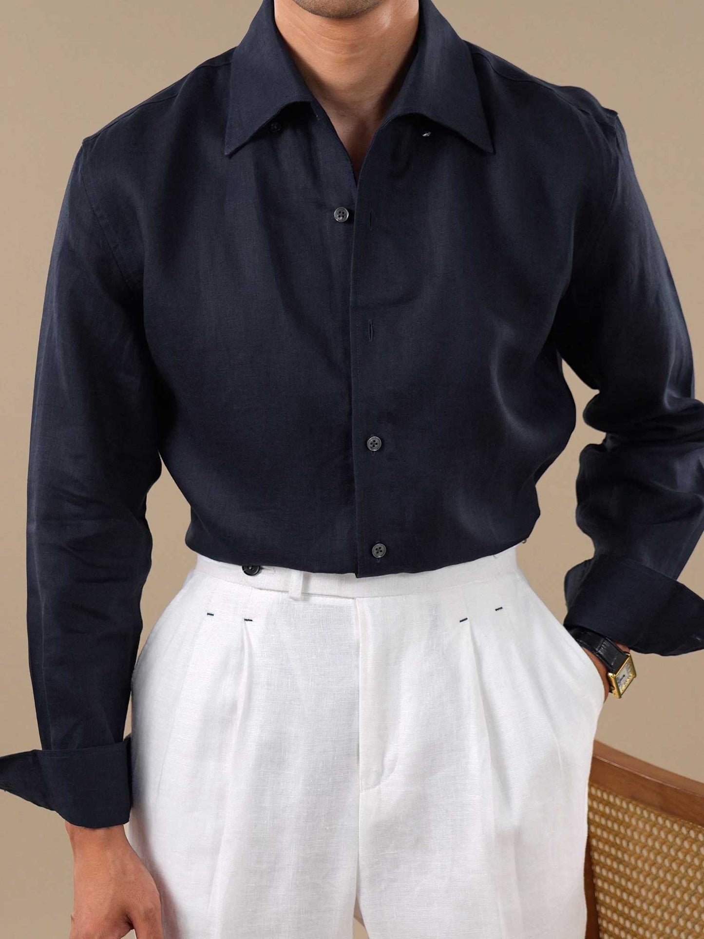 Men's Italian One-Piece Collar Linen Breathable Dress Shirt BRABION