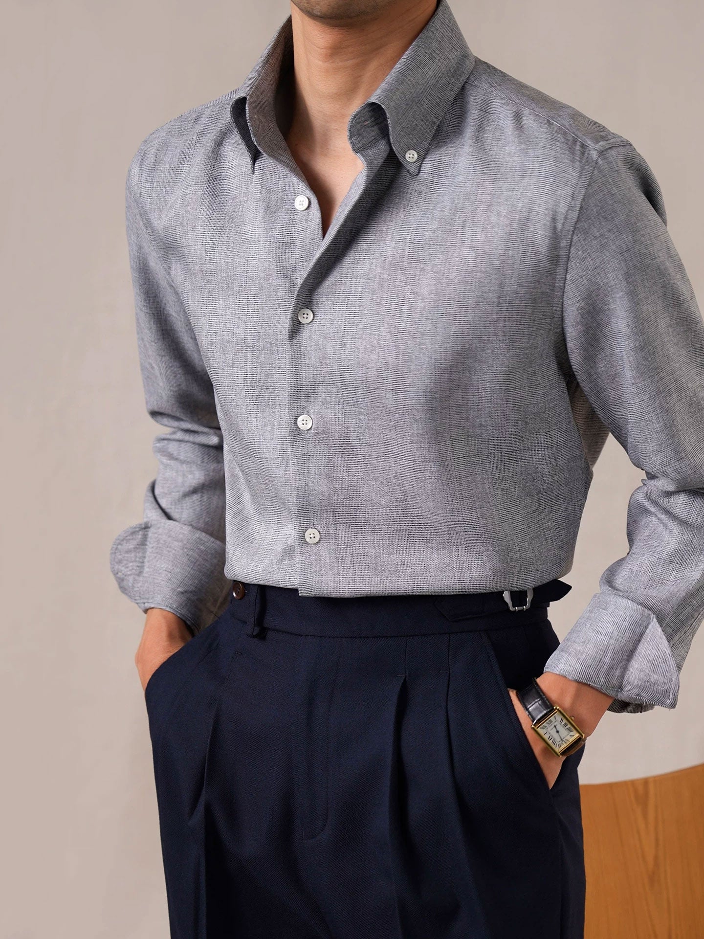 Men’s Italian Point Collar Long Sleeve Dress Shirt