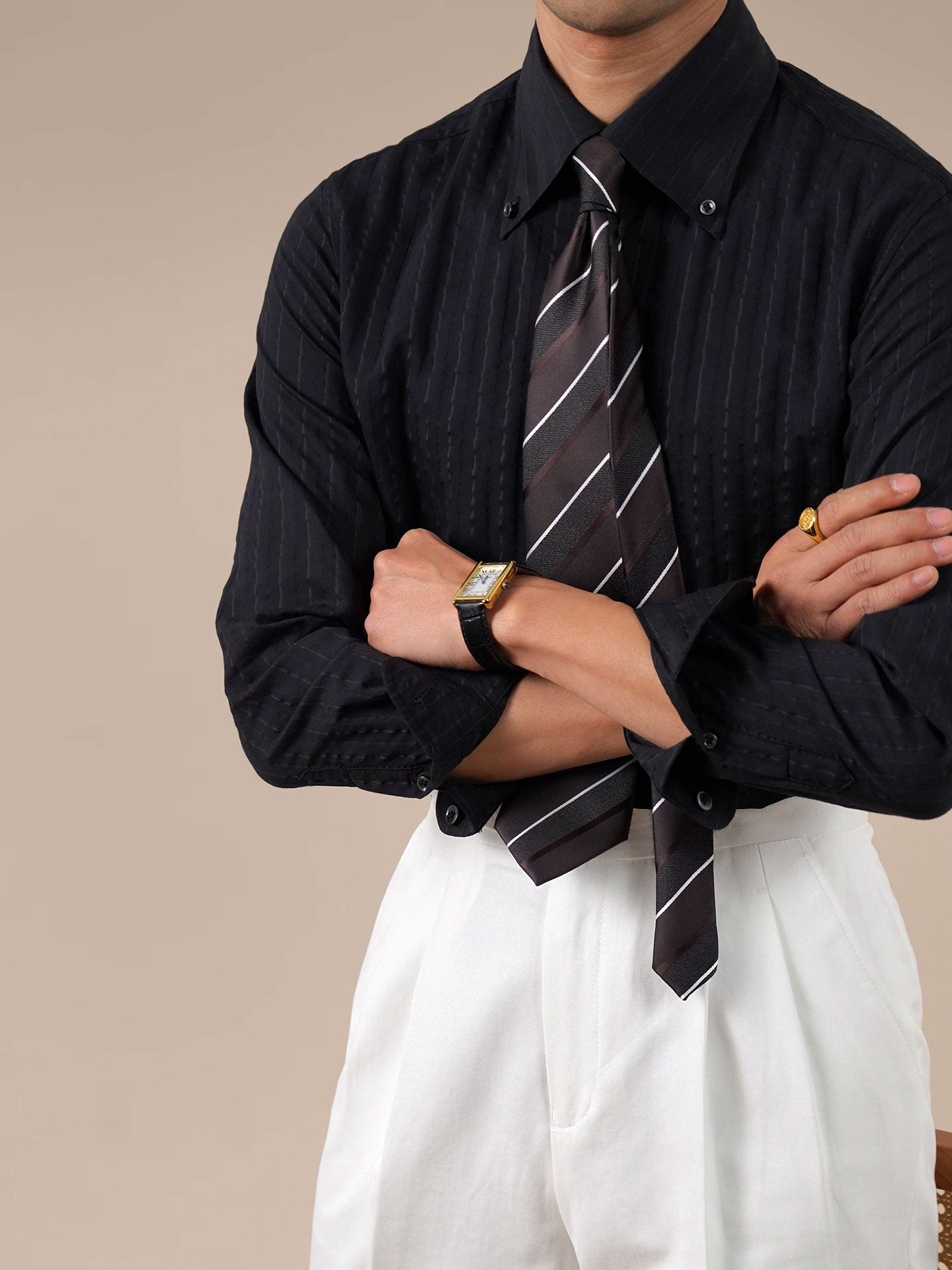 Italian Stripe Button-Up Collar Men's Dress Shirt