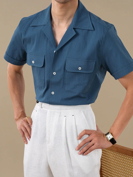 Cuban Collar Short Sleeve Breathable Cotton Shirt for Men BRABION
