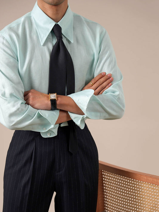 Italian-Style Long Point Collar Breathable Men's Shirt