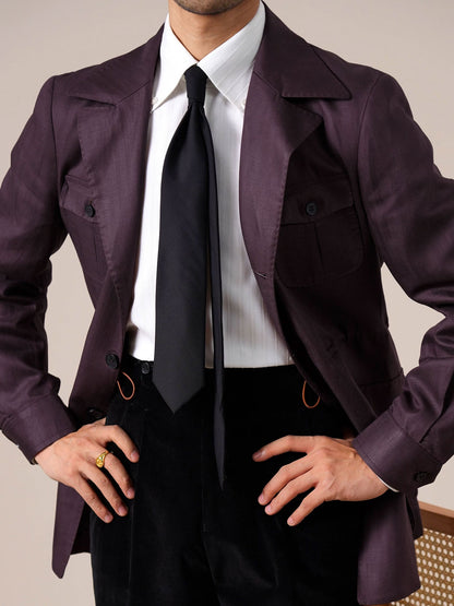 Men's Purple Retro Tencel Linen Jacket