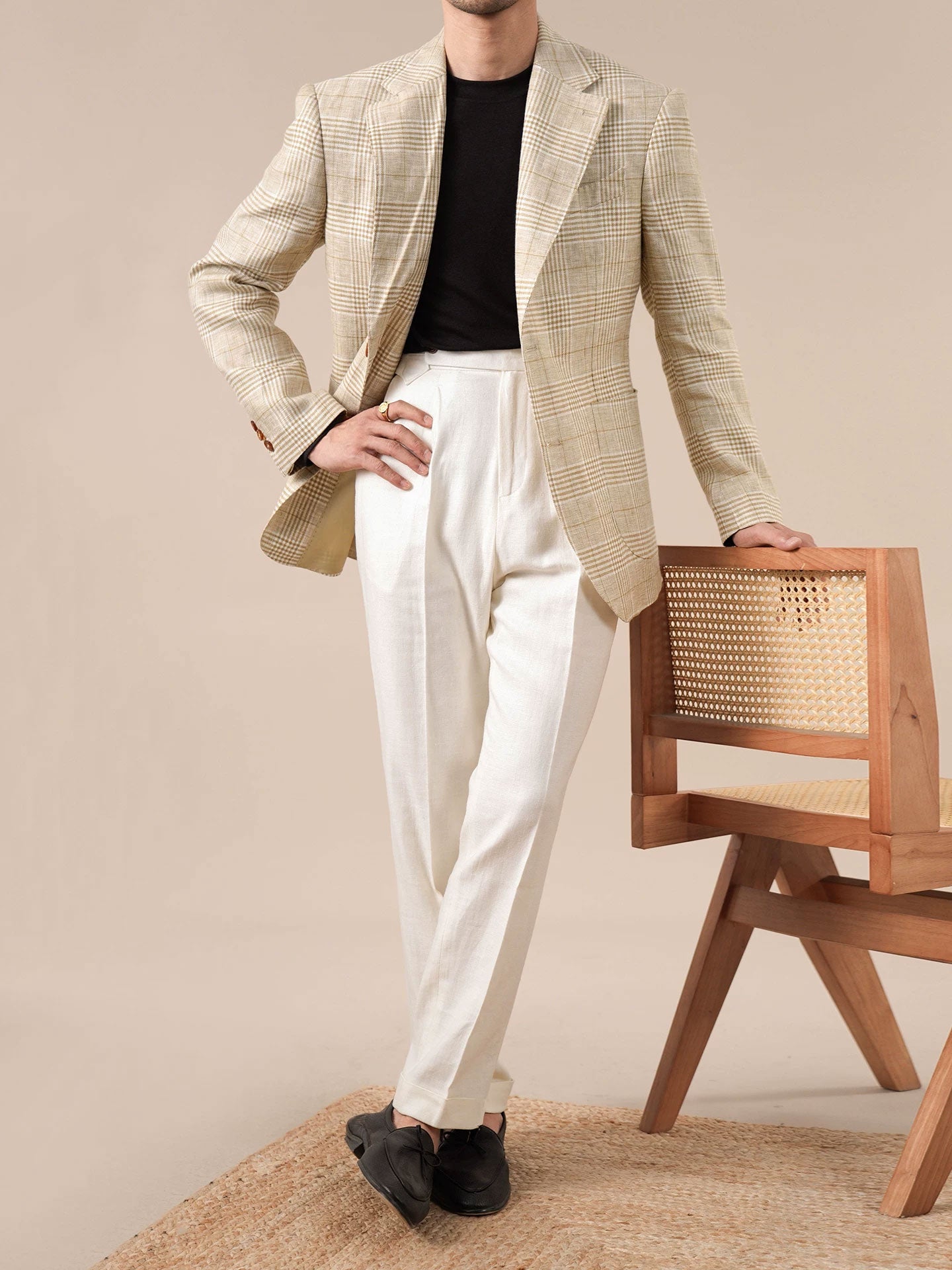 Italian-Style Half-Lined Mens Suit Jacket Notched Lapel