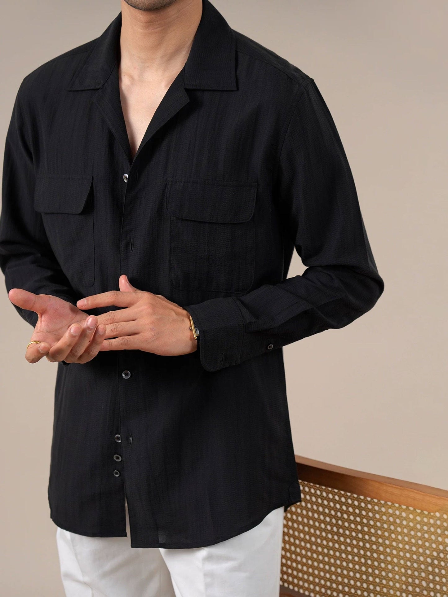 Men’s Lyocell Cuban Collar Long Sleeve Shirt BRABION
