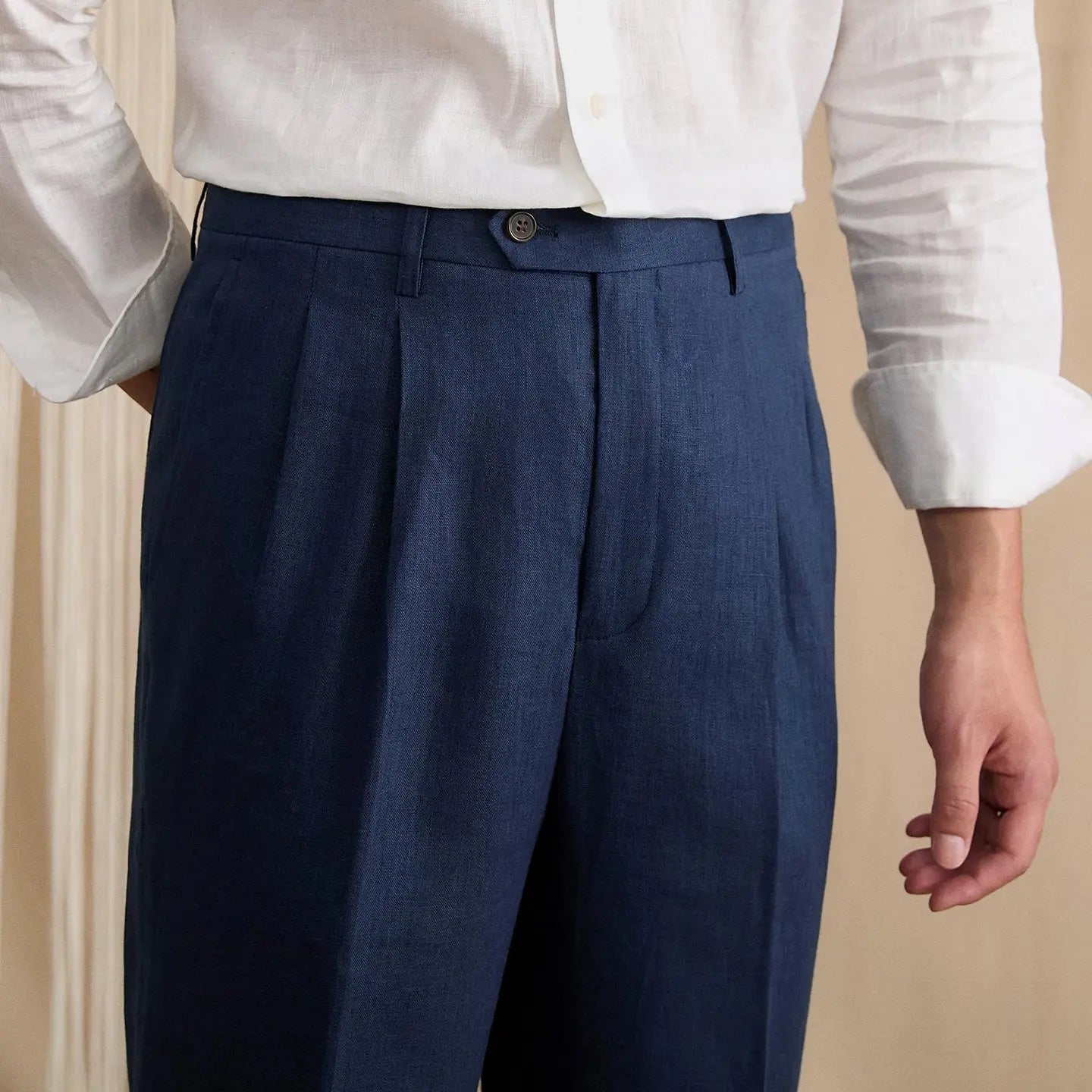 Men's Summer Breathable Pure Linen High-Waisted Trousers BRABION