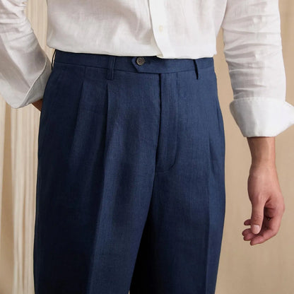 Men's Summer Breathable Pure Linen High-Waisted Trousers BRABION