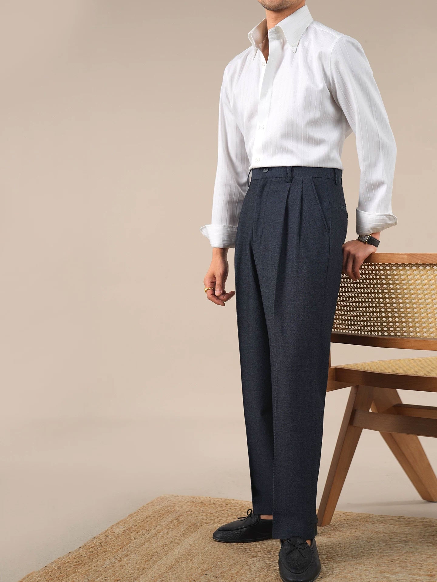 Men’s Denim Blue Slim-Fit Straight-Leg Dress Pants BRABION