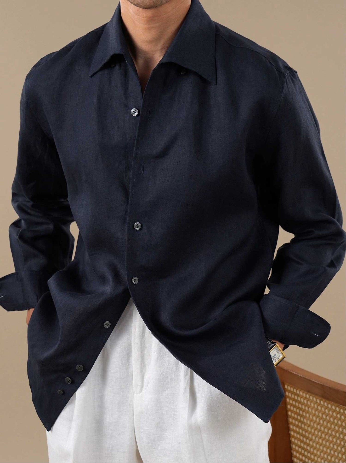 Men's Italian One-Piece Collar Linen Breathable Dress Shirt BRABION