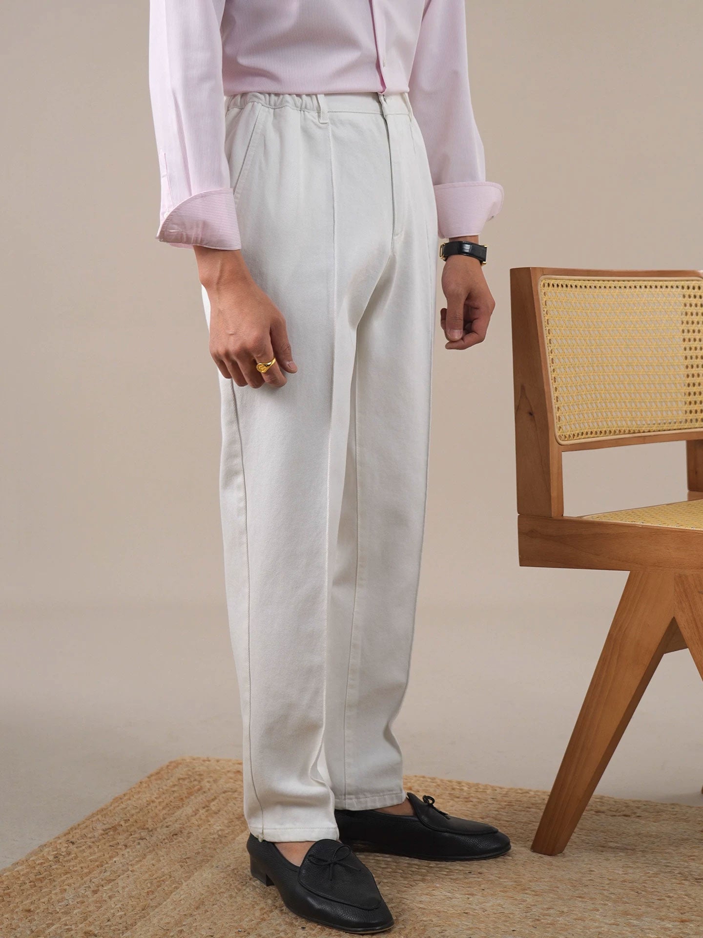 Men’s High-Waist White Straight-Leg Jeans