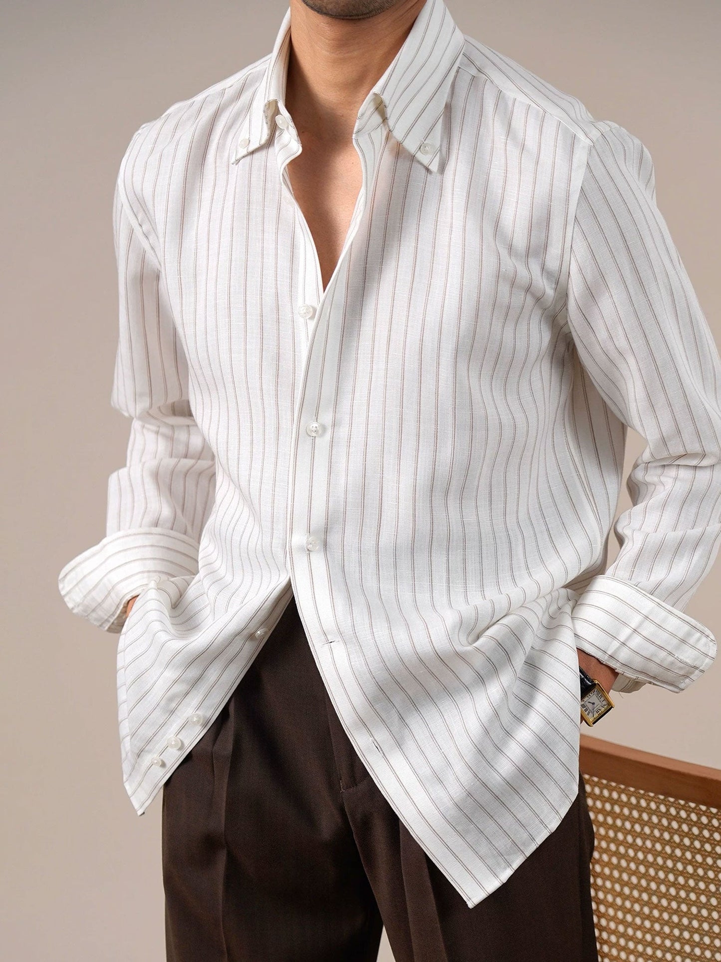 Men’s Italian Vintage Linen-Blend Long Sleeve Shirt BRABION