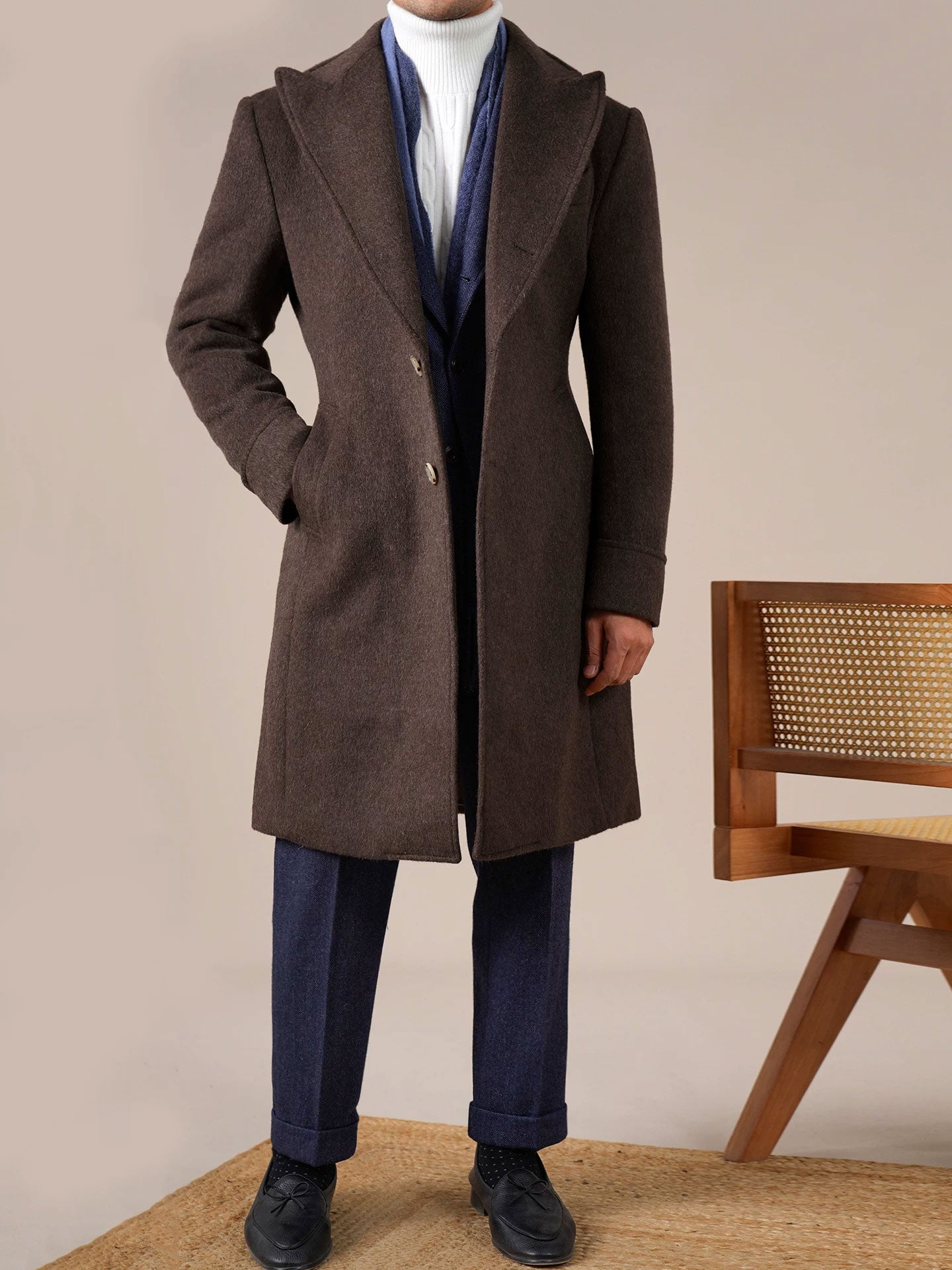 Men's Brown Peak Lapel Chester Overcoat