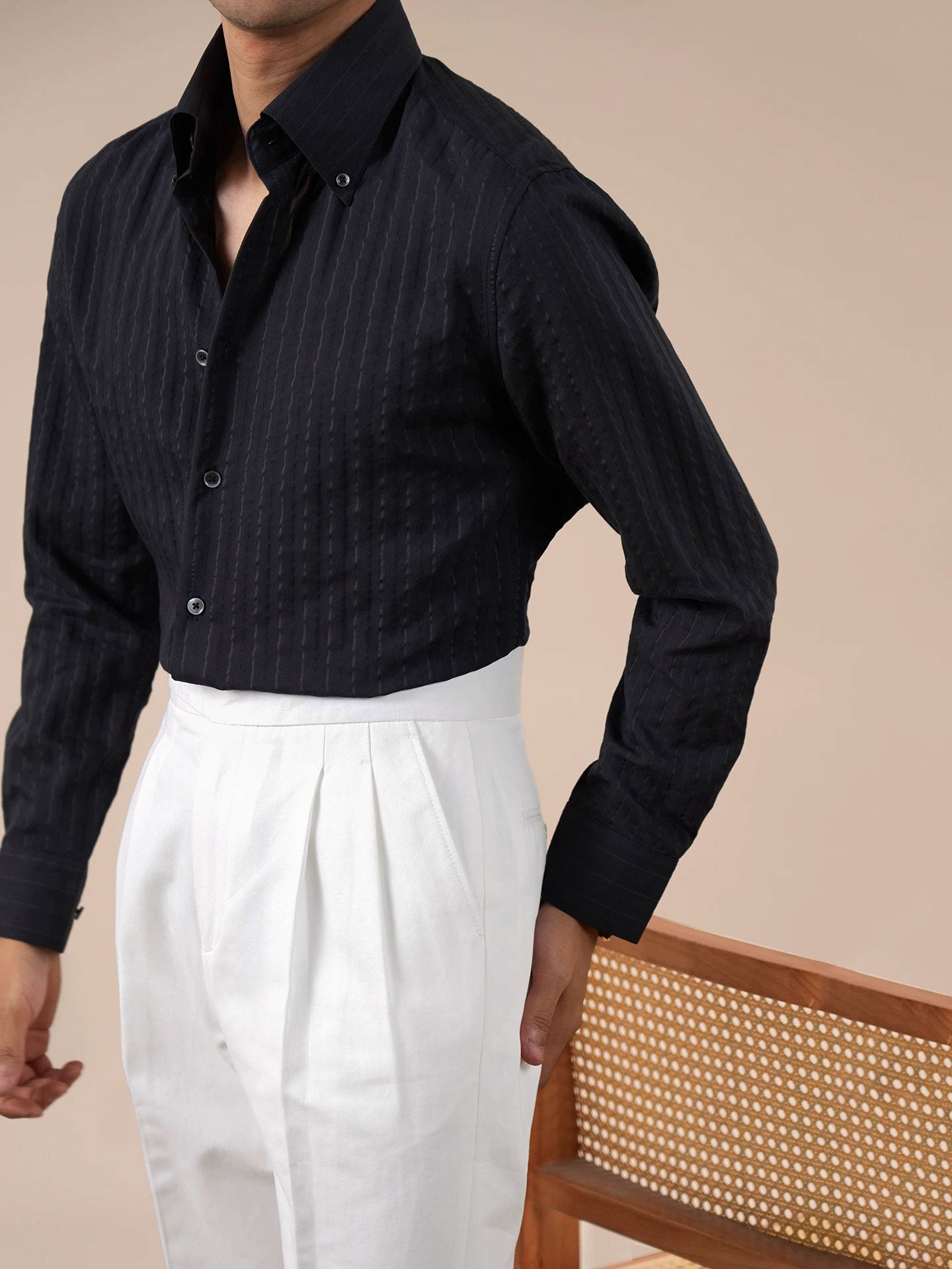 Italian Stripe Button-Up Collar Men's Dress Shirt