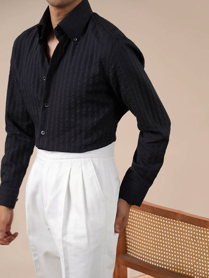 Italian Stripe Button-Up Collar Men's Dress Shirt