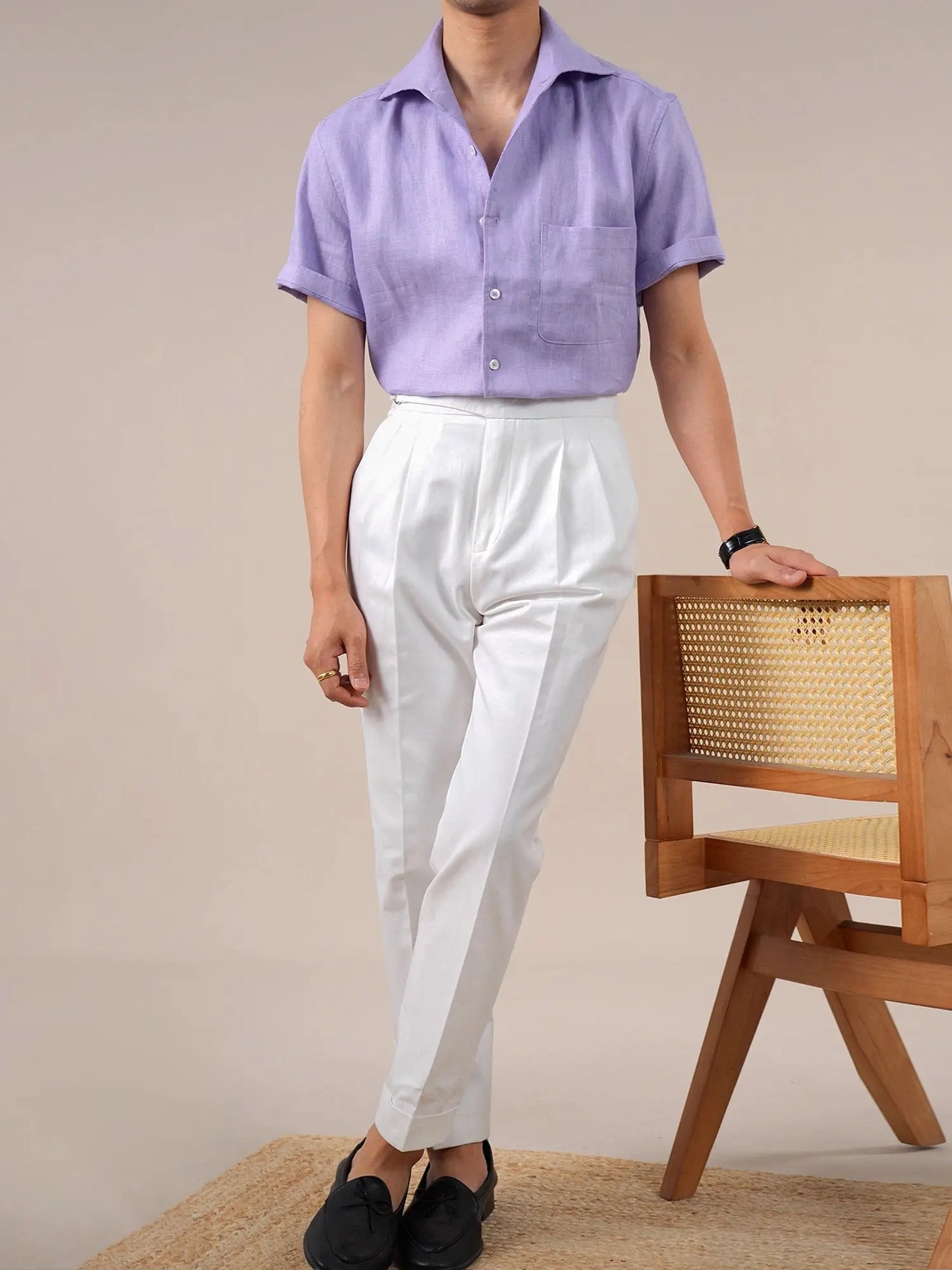 Italian Linen One-Piece Collar Short-Sleeve Shirt for Men BRABION