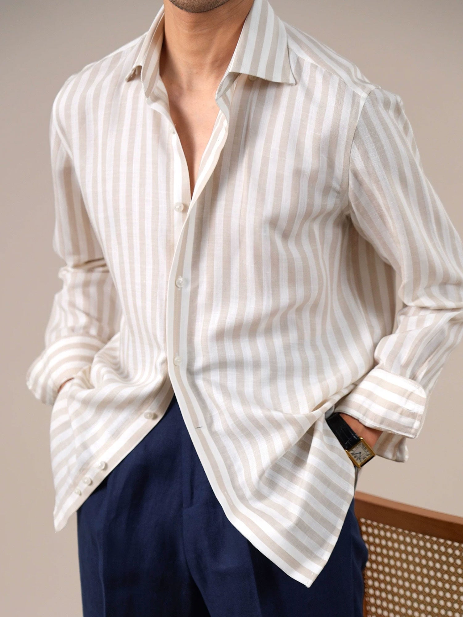 Men's Breathable Striped Linen Blend Shirt BRABION