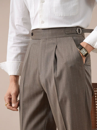 Naples Striped High-Waisted Mens Business Suit Trousers