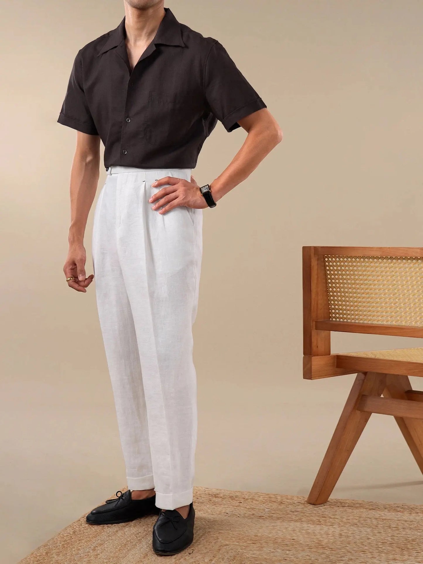 Men's Cuban Collar Short Sleeve Linen Shirt BRABION
